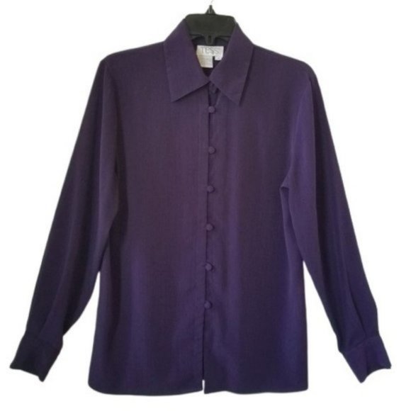 Tess Vintage Long Sleeve Purple Chiffon Blouse size Medium - Picture 1 of 8
